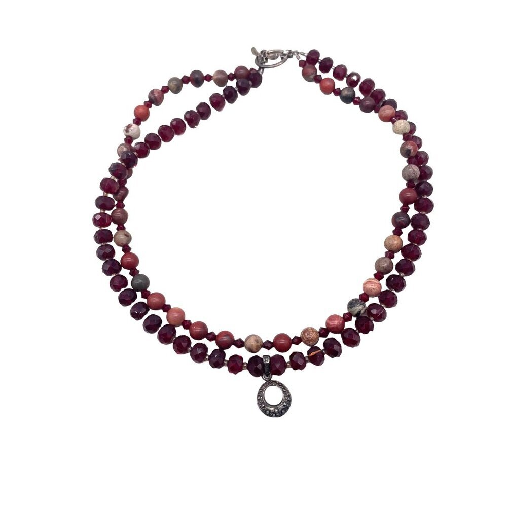Handcrafted 925 Double-Strand Beaded Necklace With Circular Pendant - 17” Length